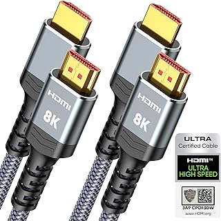 10K 8K HDMI 2.1 Cable 2-Pack 6.6FT, Highwings Certified 48Gbps Ultra High Speed Slim HDMI Cord, Support 4K@120Hz 8K@60Hz, HDCP 2.2&2.3, Dynamic HDR,eARC,DTS:X, Compatible with Roku TV/HDTV/PS5/Blu-ray