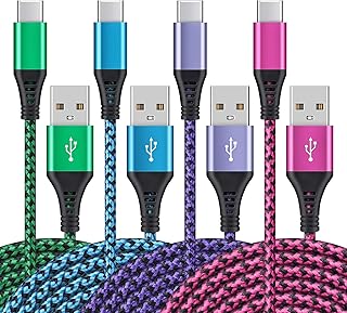 [4Pack/6FT] USB Type C to USB A Cable, 3A Fast Charging Long Android USBC Phone Power Charger Braided Cord for Samsung Galaxy S23 Ultra S22 S21 S20 A13 A53 iPhone 15 Pro Max Moto Android Type-C Cable