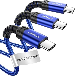 JSAUX 100W USB C to USB C Cable 3-Pack [10ft/6.6ft/3.3ft], Type C to Type C Charger Cable Fast Charging Compatible for iPhone 15/Plus/15 Pro/Pro Max, Samsung Galaxy S23 S22, iPad Pro Air, Pixel -Blue