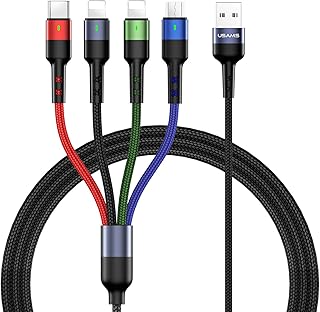 ISAIBELL USAMS Multi Charging Cable 2Pack 4FT 4 in 1 Nylon Braided Multiple USB Fast Charging Cord Adapter Type C Micro USB Port Connectors Compatible Cell Phones Tablets and More