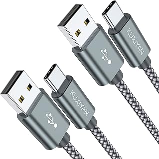USB Type C Cable, (2-Pack 3FT) USB C Charger Cable Nylon Braided Fast Charging Sync Cord Compatible iPhone 15/15 Pro Max Samsung Galaxy S10 S9 S8 Plus,Note 9 8, LG G7 V30S,Google Pixel 2 XL,(Gray)