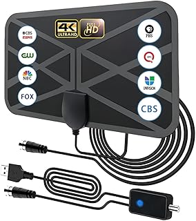 TV Antenna Indoor, TV Antenna for Smart TV Support 4K 1080p, Digital Indoor HDTV Antenna Long 430+ Miles Range, Smart Switch Amplified Signal Booster - 16.5 ft Coax HDTV Cable AC Adapter