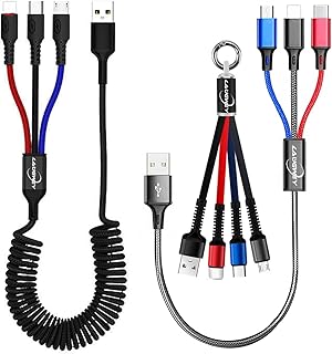 Laugwey Multifunction USB Charging Cable Set,3 Pack 3 in 1 Nylon Braided Cord,Multiple Fast Charger Cords for Home,Office,Car