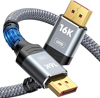 Highwings Displayport Cable 2.1, 16K DP 2.0 Cable 6FT [16K@60Hz, 8K@120Hz, 4K@240Hz 165Hz 144Hz] Support 80Gbps, HDCP DSC 1.2a, HDR10 FreeSync G-Sync for 3090 Graphics PC