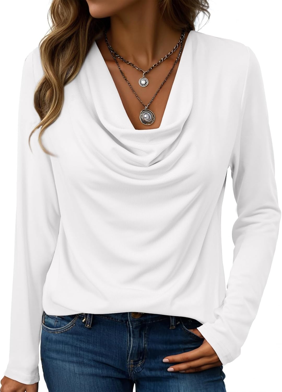 EVALESS Womens Tops Trendy 2026 Fall Cowl Neck Shirts Long Sleeve Teacher Clothes Office Business Dressy Casual Outfits